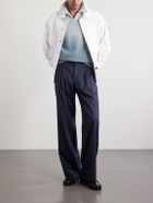 Mr P. - Open-Collar Knitted Organic Cotton Polo Shirt - Blue