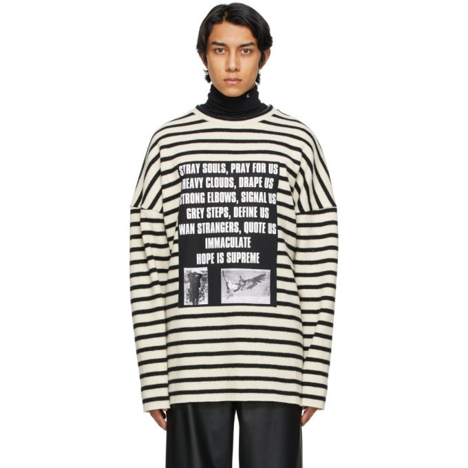 Photo: Raf Simons Off-White and Black Stripe Patches Sweater