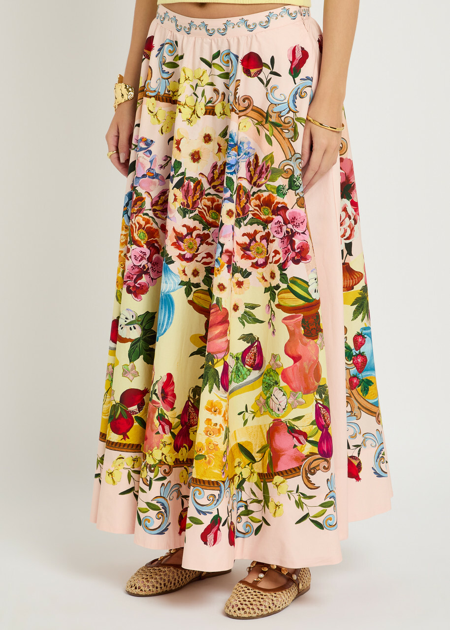 Farm Rio Garden Terrace Cotton-poplin Maxi Skirt Pink