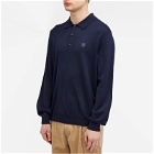 Maison Kitsuné Men's Bold Fox Head Patch Knitted Polo Shirt in Ink Blue