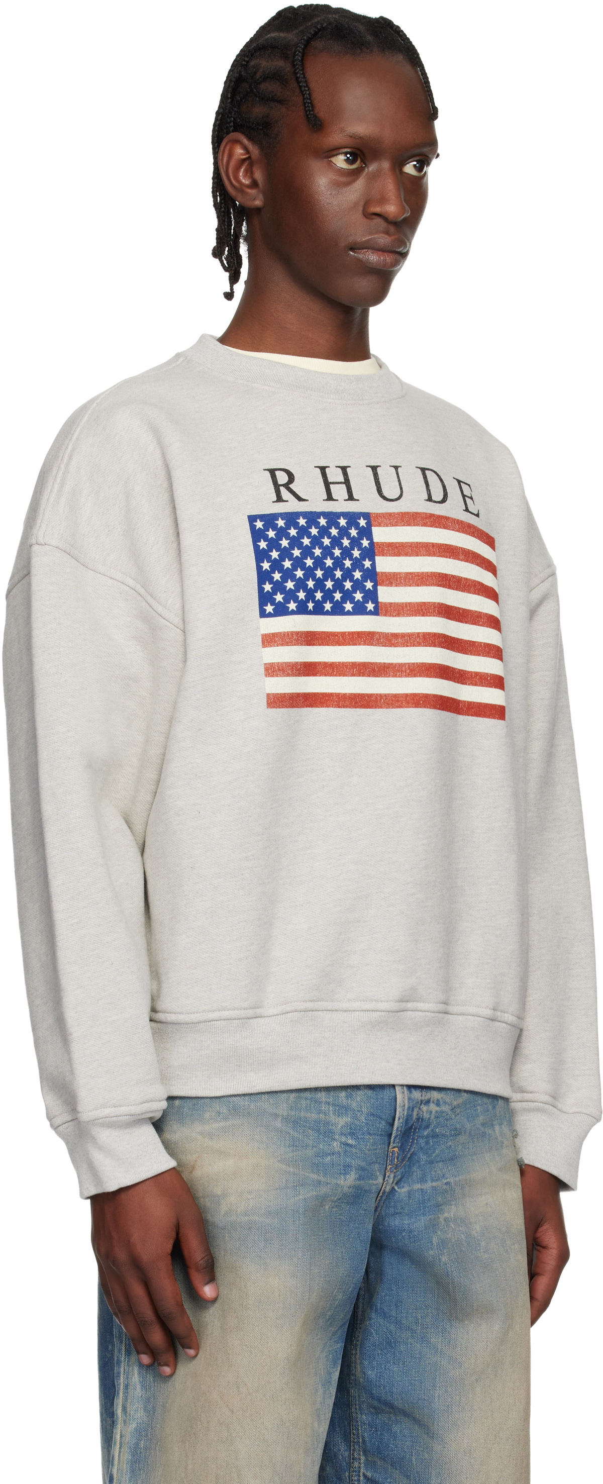 Rhude Gray USA Flag Sweatshirt