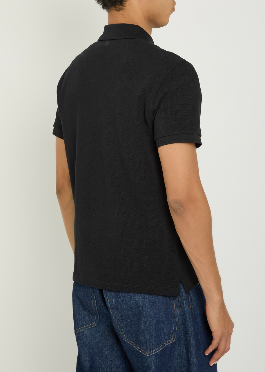 Ami Paris Logo-embroidered Piqué Cotton Polo Shirt Black