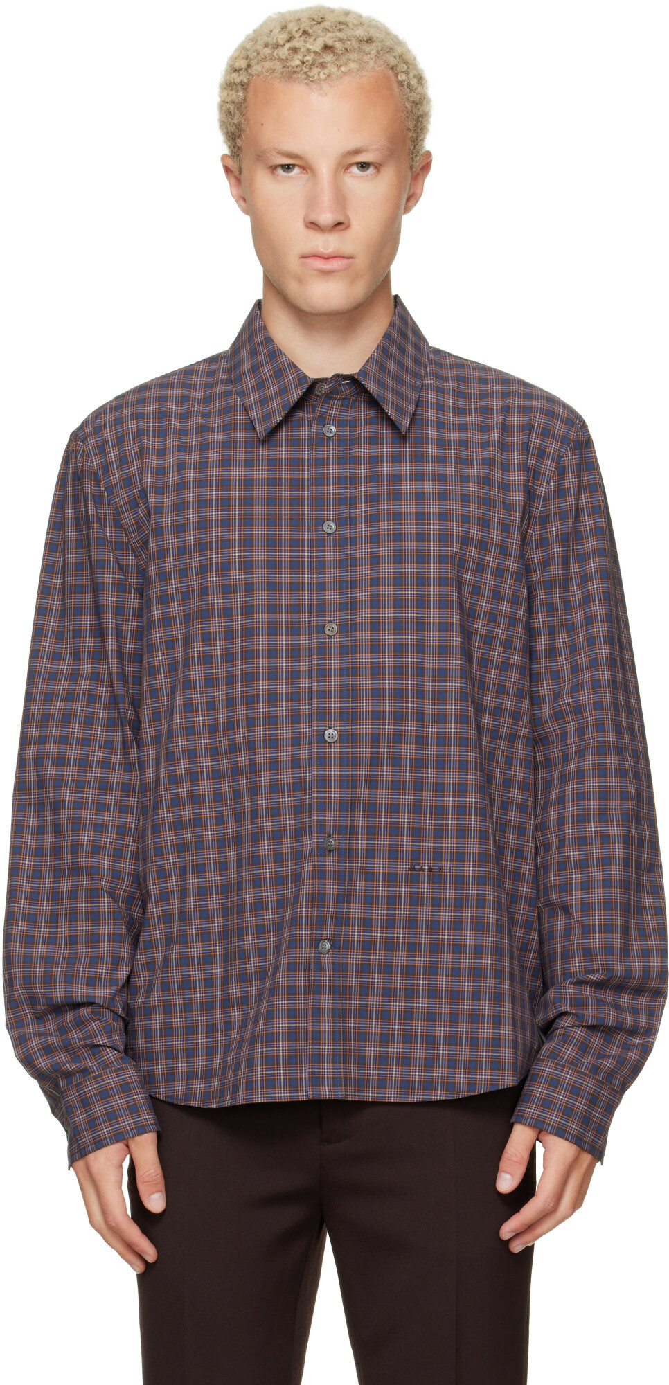 Marni Navy Checked Cotton Shirt