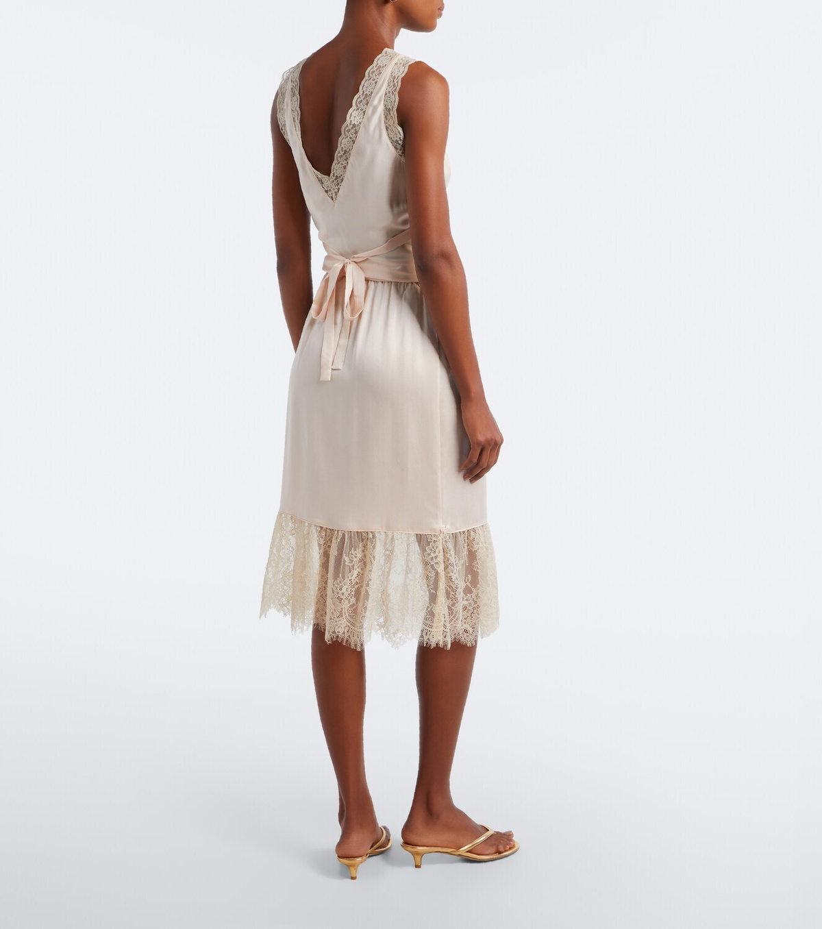 Posse Blake lace-trimmed silk satin midi skirt