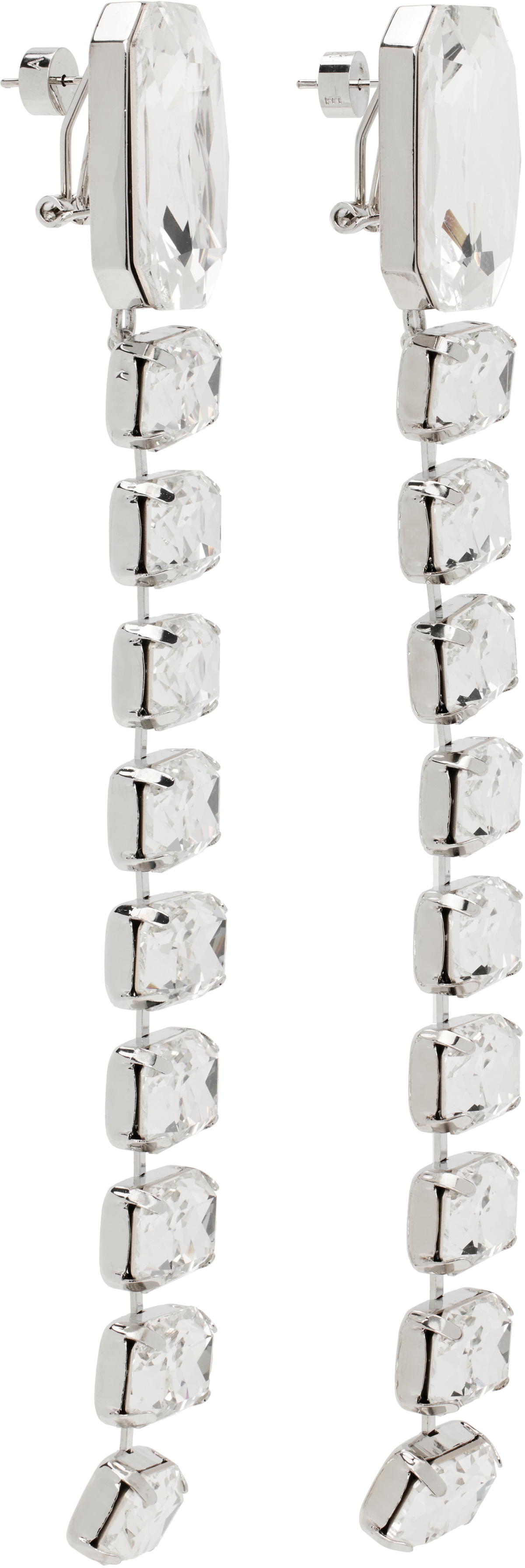 AREA Silver Baguette Crystal Drop Earrings