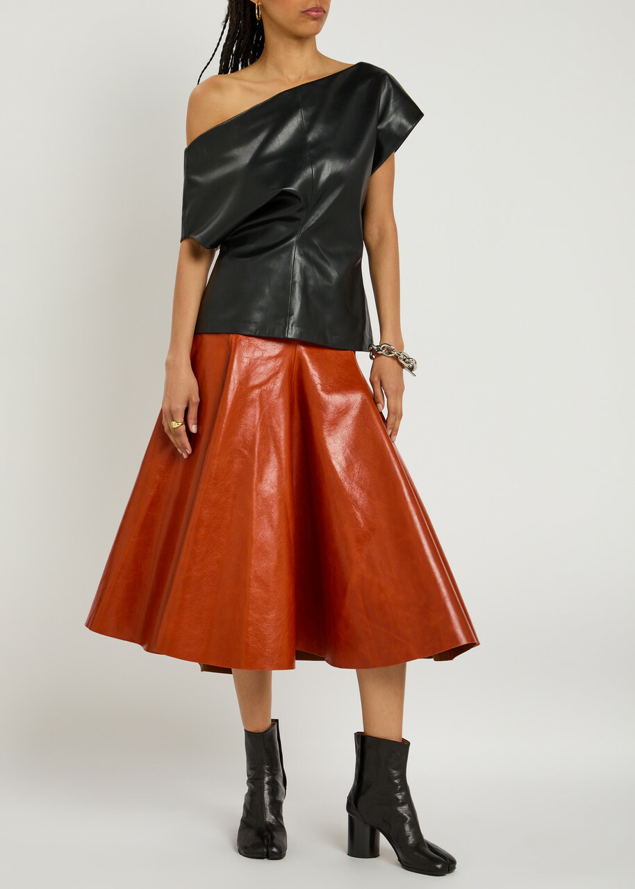 Entire Studios Delta Leather Midi Skirt Copper