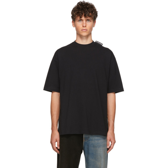 Photo: Balenciaga Black Logo Tab Regular T-Shirt