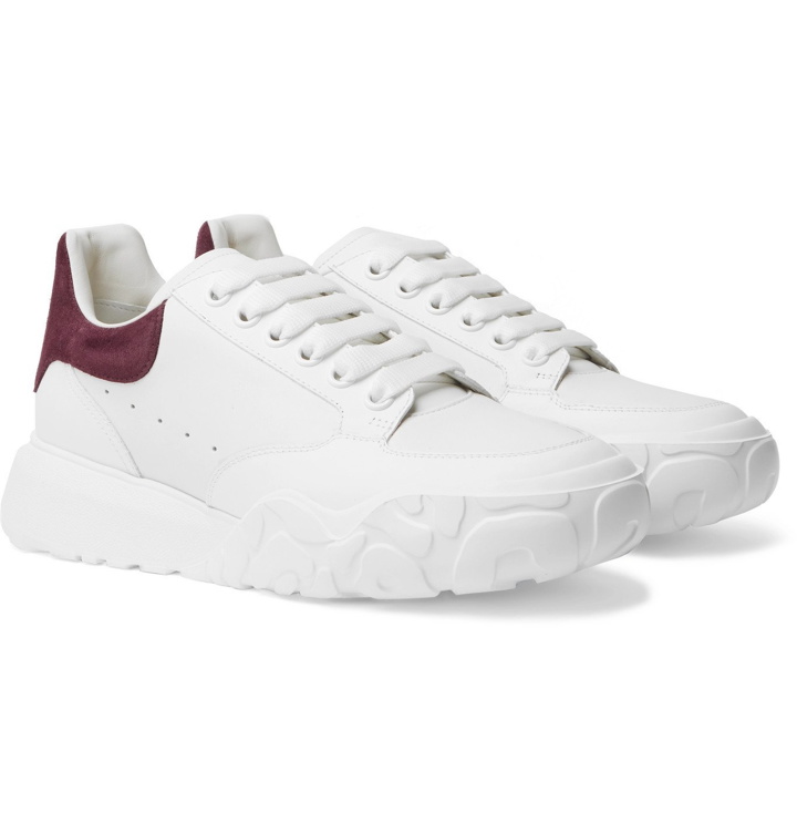 Photo: Alexander McQueen - Exaggerated-Sole Suede-Trimmed Leather Sneakers - White