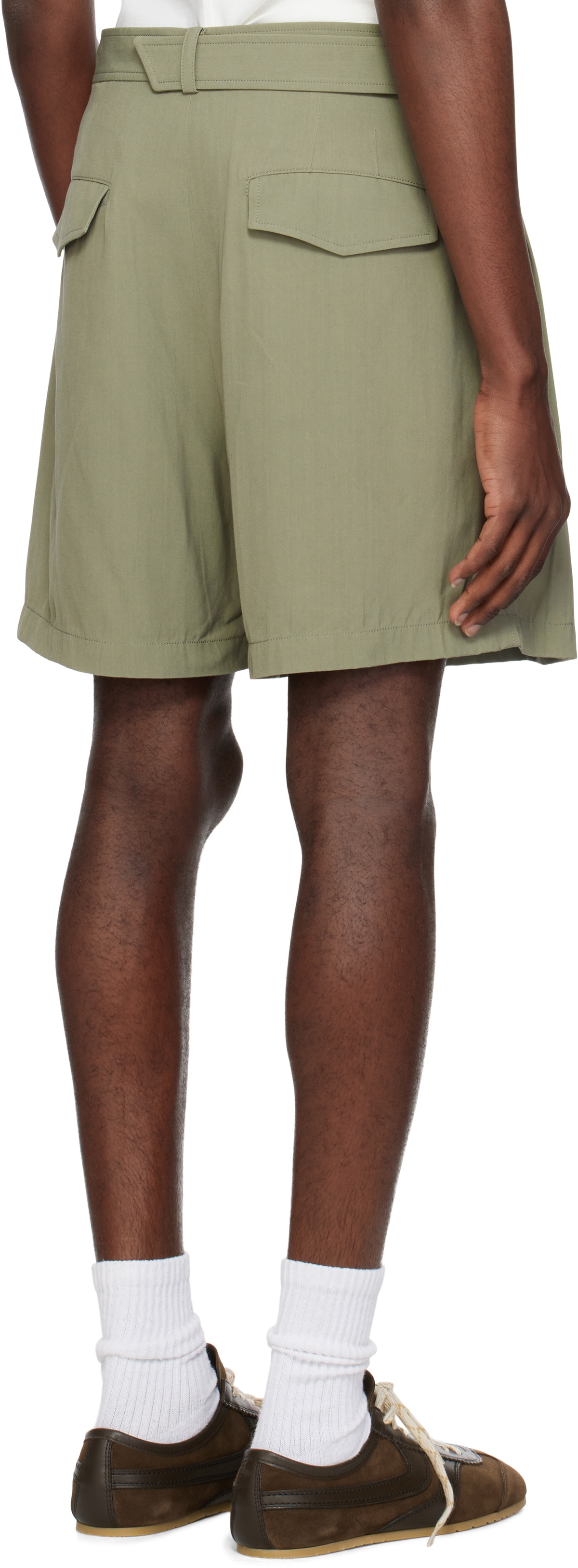 RECTO Khaki Wrinkle Detail Belted Shorts