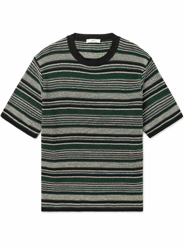 Photo: Mr P. - Striped Crochet-Knit Cotton T-Shirt - Green