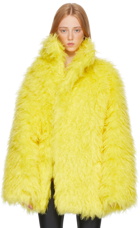 Balenciaga Yellow Faux-Fur Off-Shoulder Coat