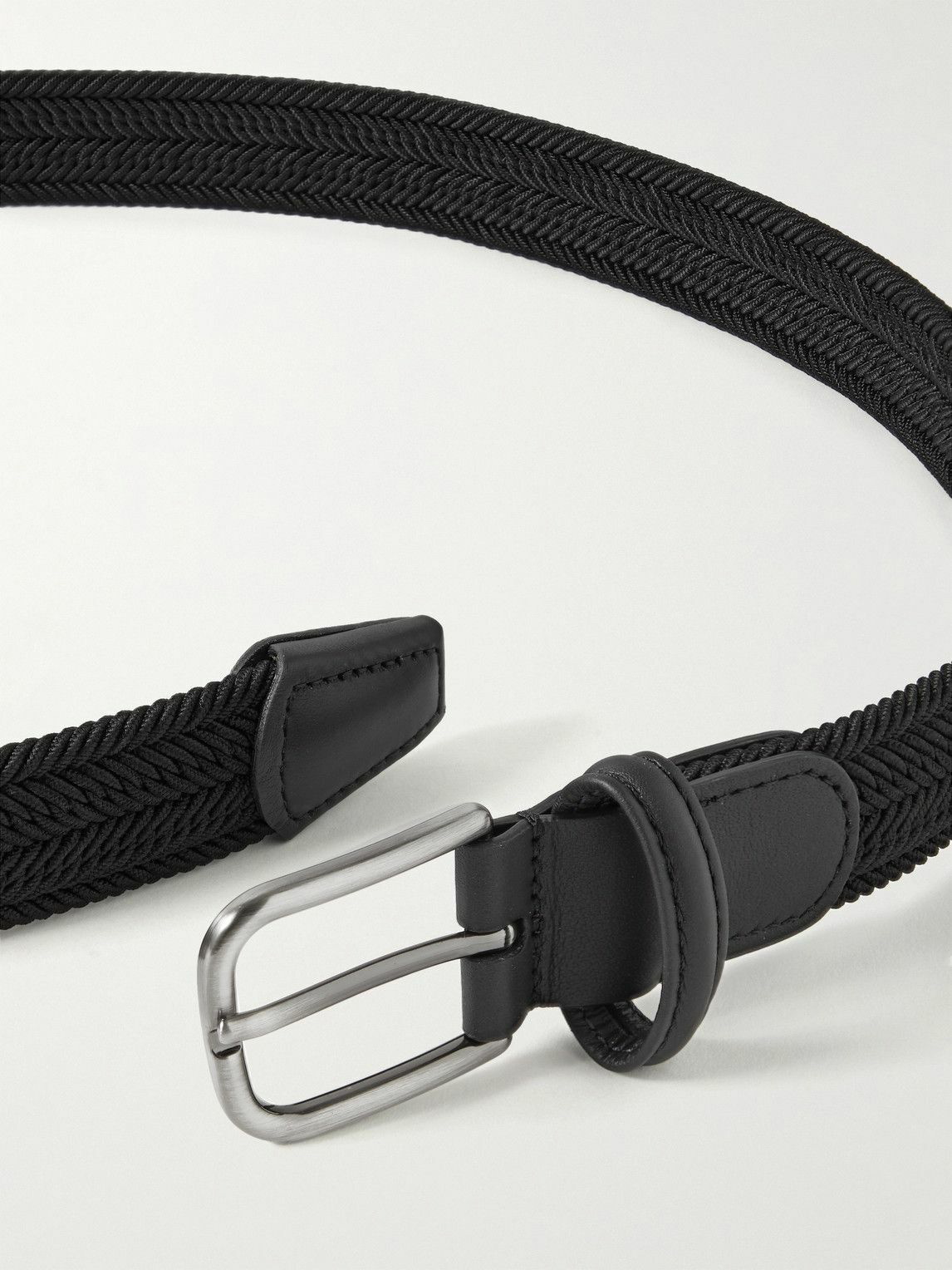 ANDERSON'S 3.5cm Leather-Trimmed Woven Elastic Belt for Men