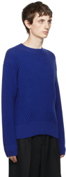 AMI Alexandre Mattiussi Blue Virgin Wool Rib Boxy Sweater