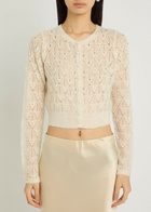 Loveshackfancy Calico Embellished Pointelle-knit Cropped Cardigan Ivory