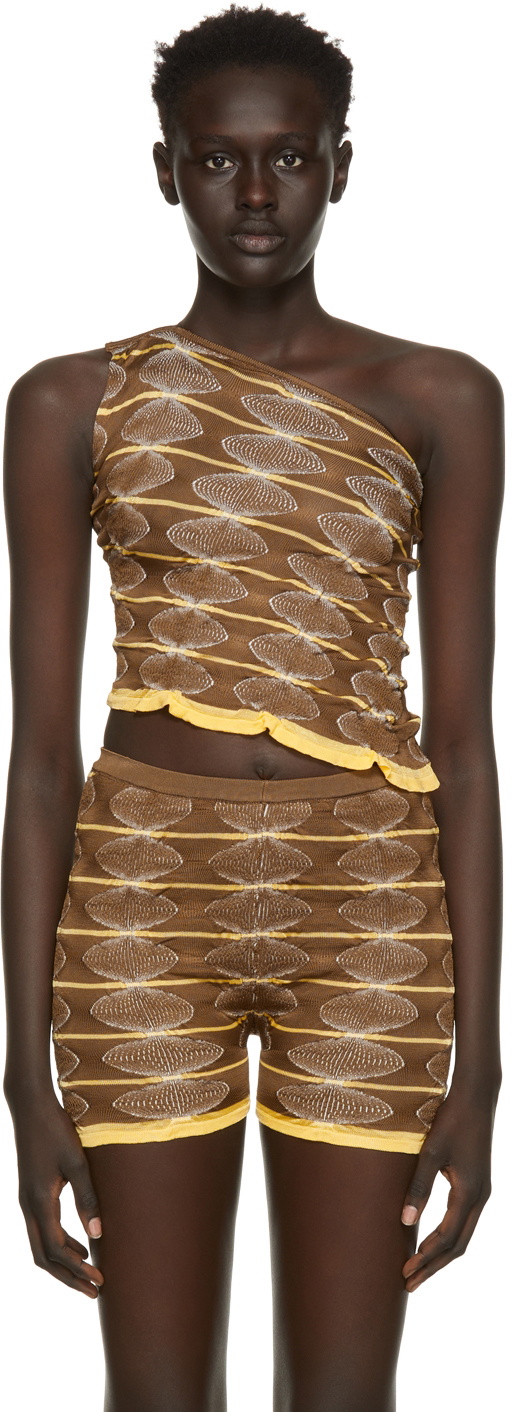 Gimaguas SSENSE Exclusive Brown Yellow One Shoulder Tank Top Gimaguas