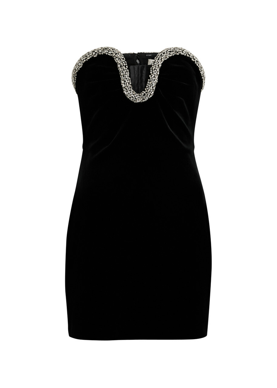 black velvet embellished mini dress Black Velvet Ruffle Sweetheart Mini Dress main image 1