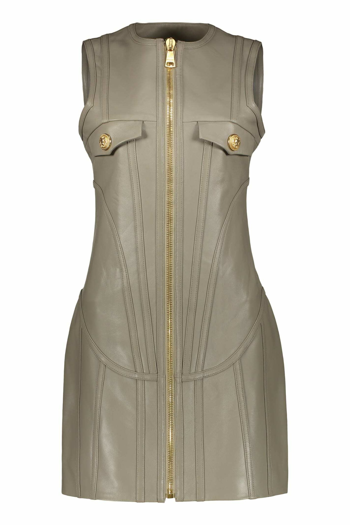chinese dress ladies Balmain Floral Printed Leather Dress – Runway Catalog main image 1