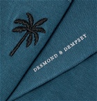 Desmond & Dempsey - Embroidered Stretch Cotton-Blend Socks - Green