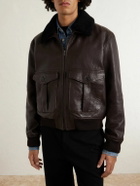 SAINT LAURENT - Shearling-Trimmed Full-Grain Leather Jacket - Brown
