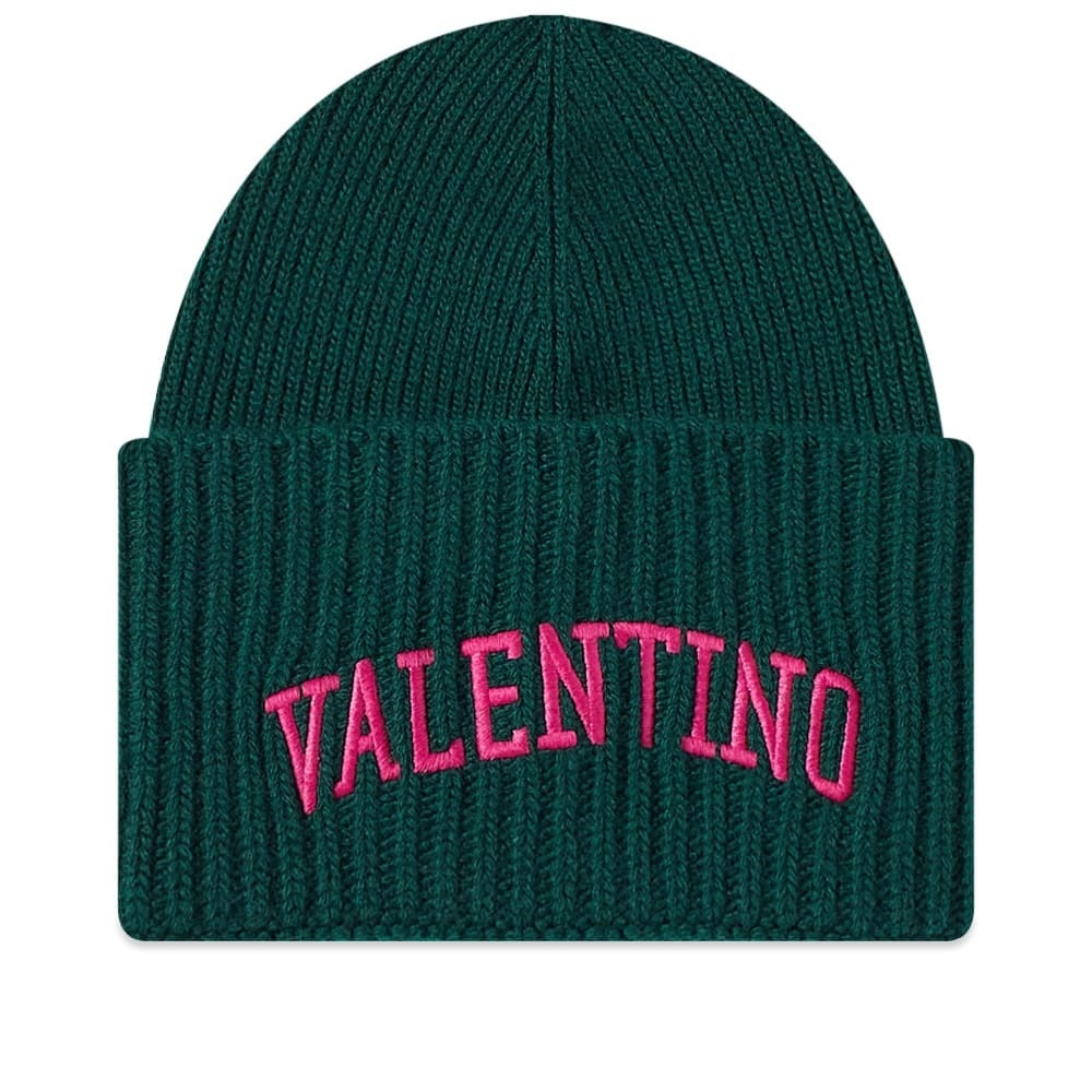 Photo: Valentino Men's College Logo Beanie in College Green/Pink