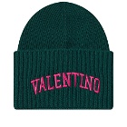 Valentino Men's College Logo Beanie in College Green/Pink