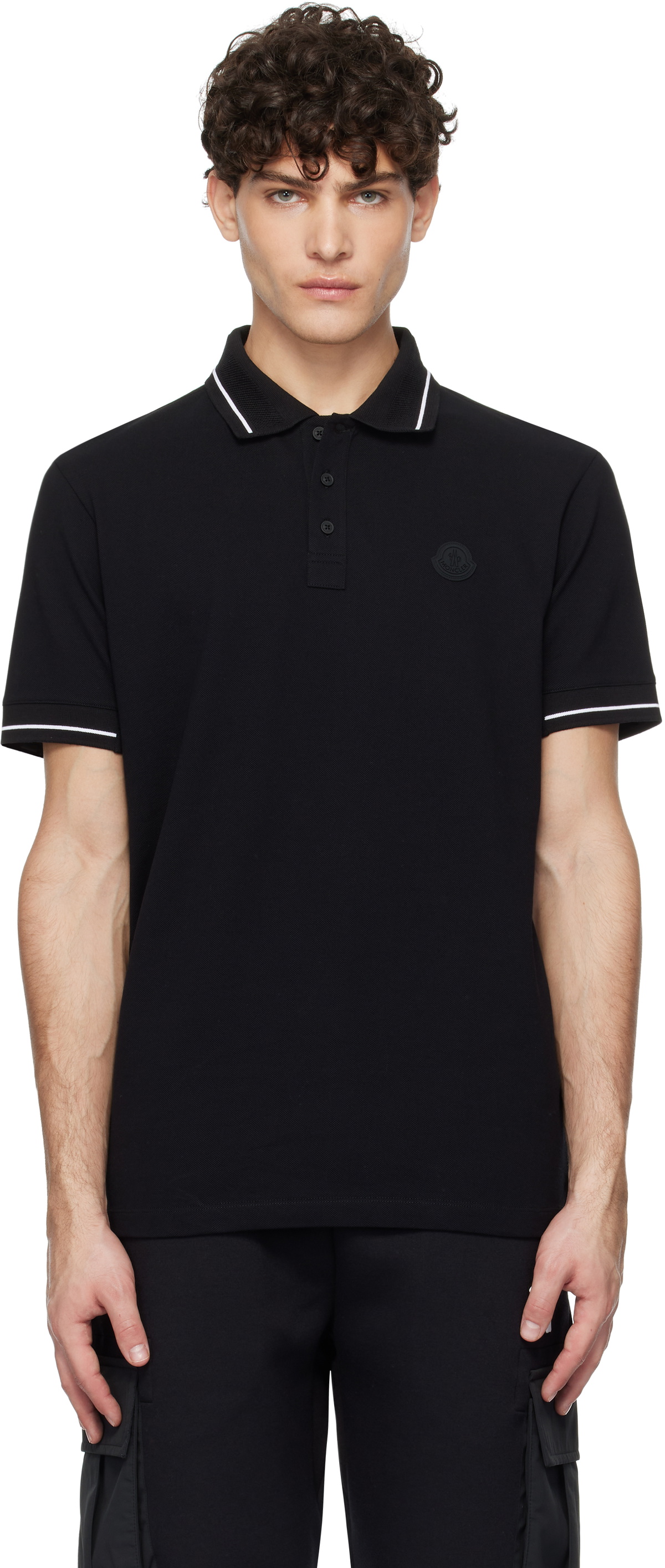 【着用1回】MONCLER 22SS POLO ブラック　xs Moncler Black Cotton Logo Patch Polo Shirt men's Size XS