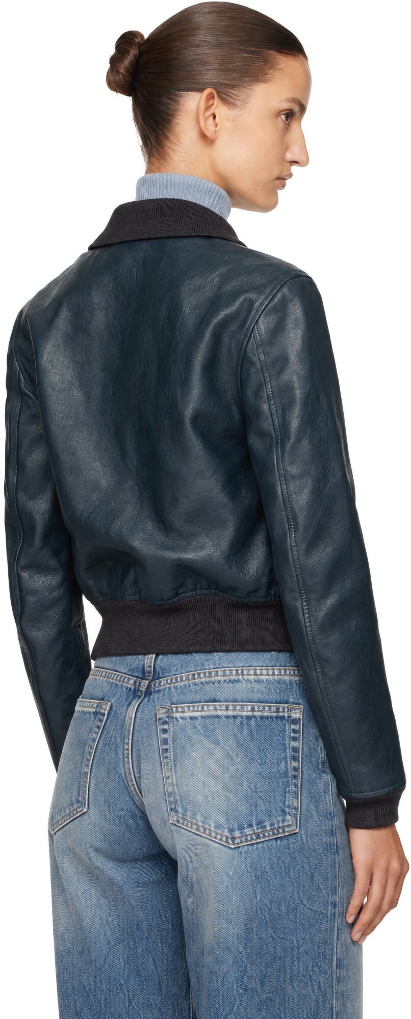 OUR LEGACY Navy Mini Leather Bomber Jacket