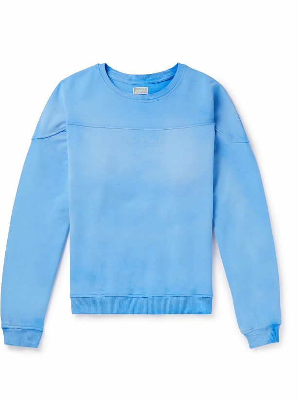 Photo: Guess USA - Distressed Logo-Embroidered Cotton-Jersey Sweatshirt - Blue