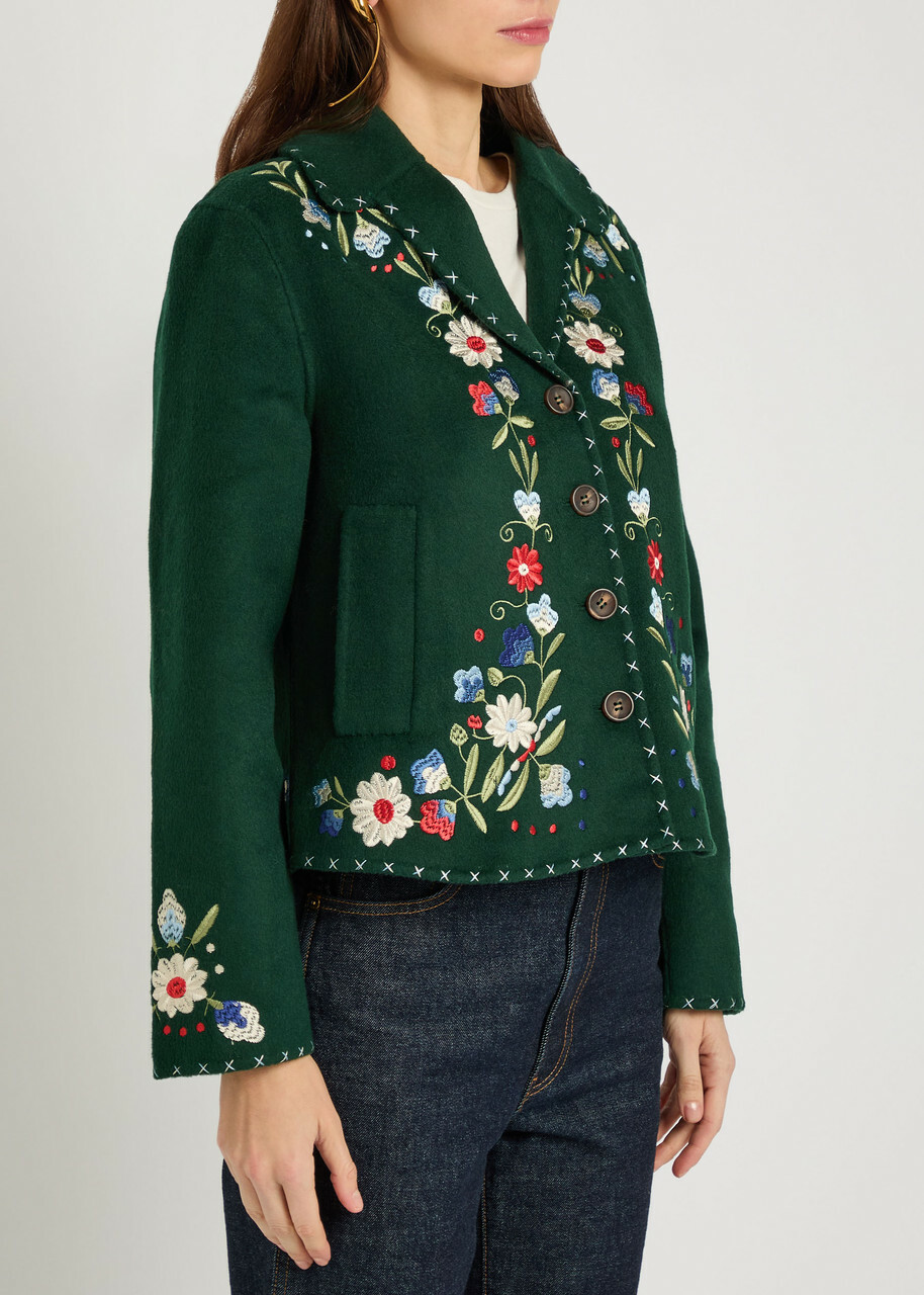 Rixo Jude Floral-embroidered Wool-blend Jacket Multicoloured