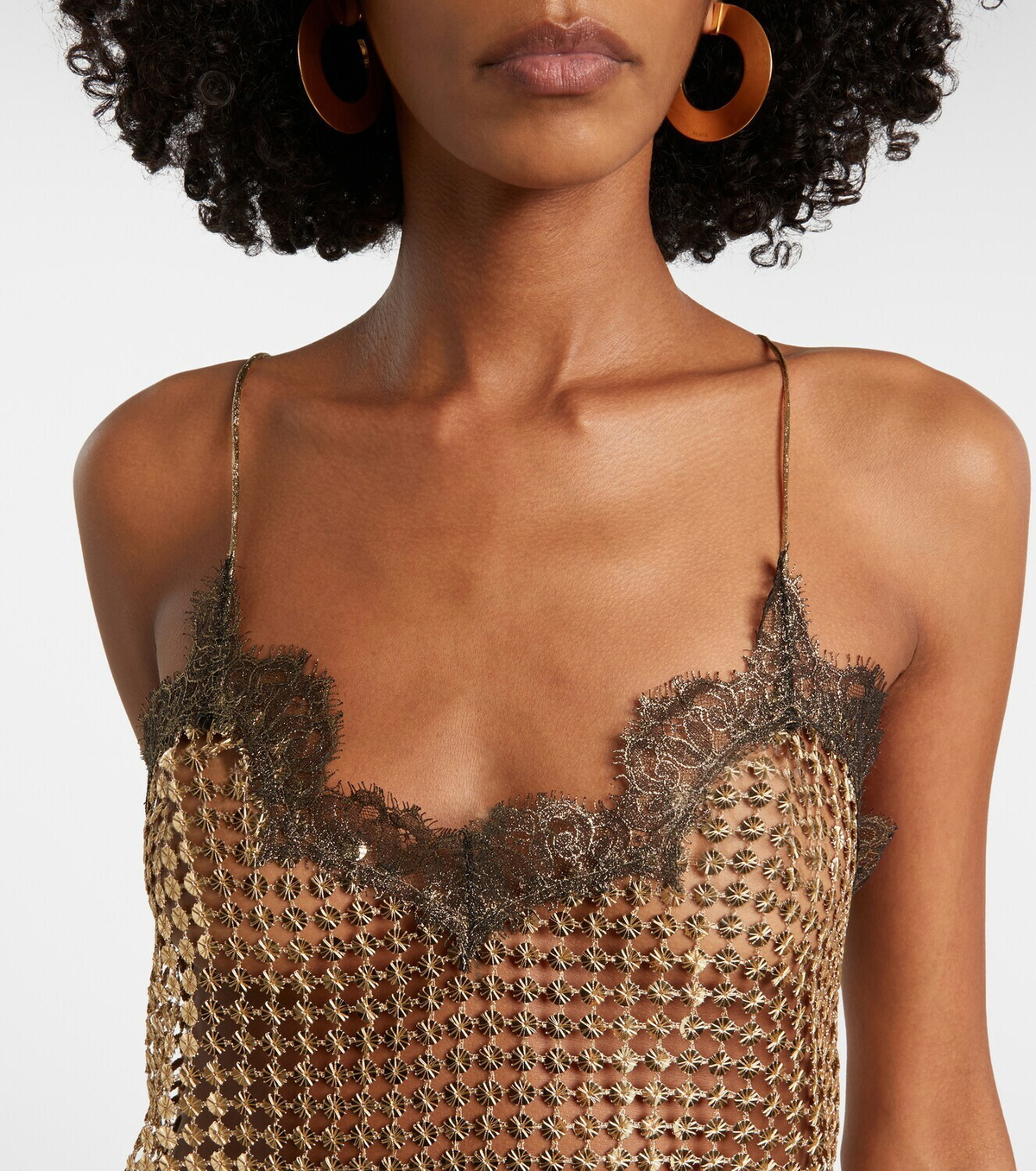 Roberto Cavalli Sequined lace-trimmed top