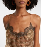 Roberto Cavalli Sequined lace-trimmed top