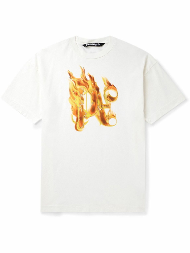 Photo: Palm Angels - Metallic Logo-Print Cotton-Jersey T-Shirt - White