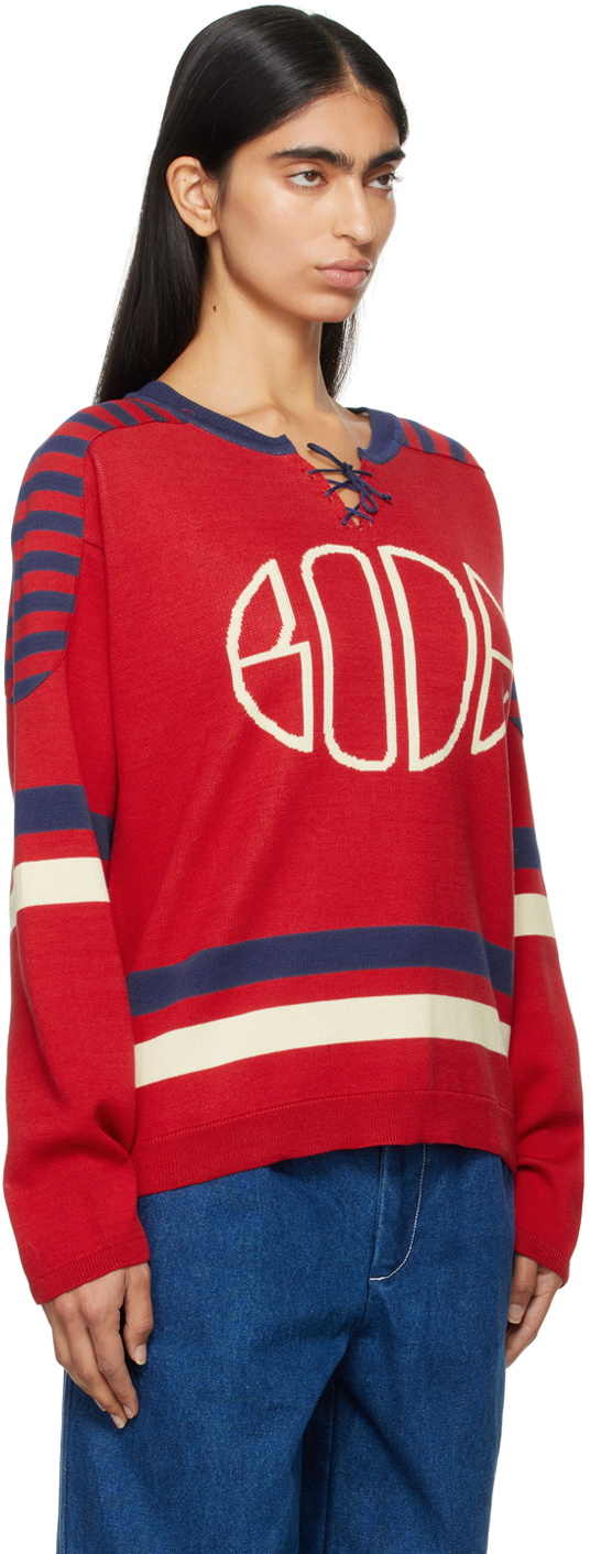 Bode Red & White Rink Sweater