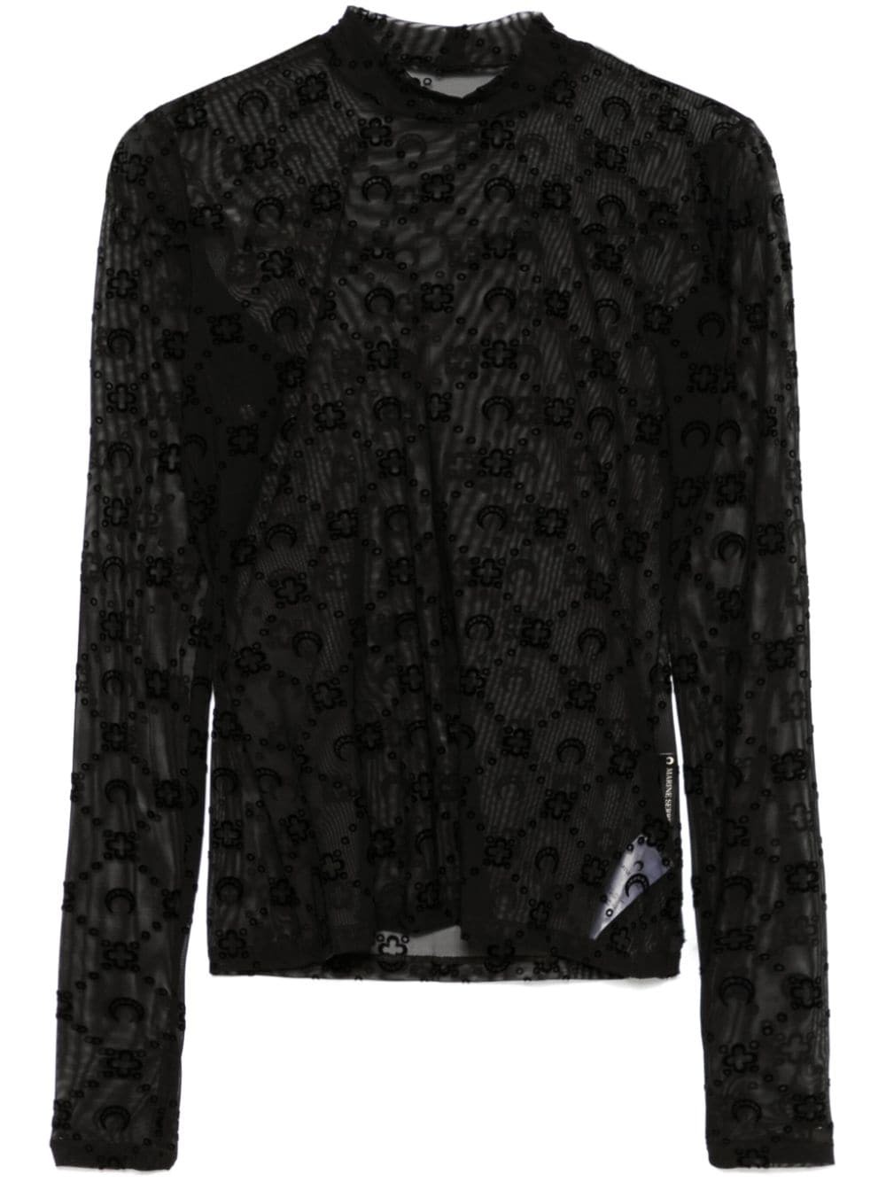 Marine Serre モノグラム メッシュトップ　シアー長袖　総柄　x2k Recycled Mesh Flock Second Skin Highneck Top • Marine Serre