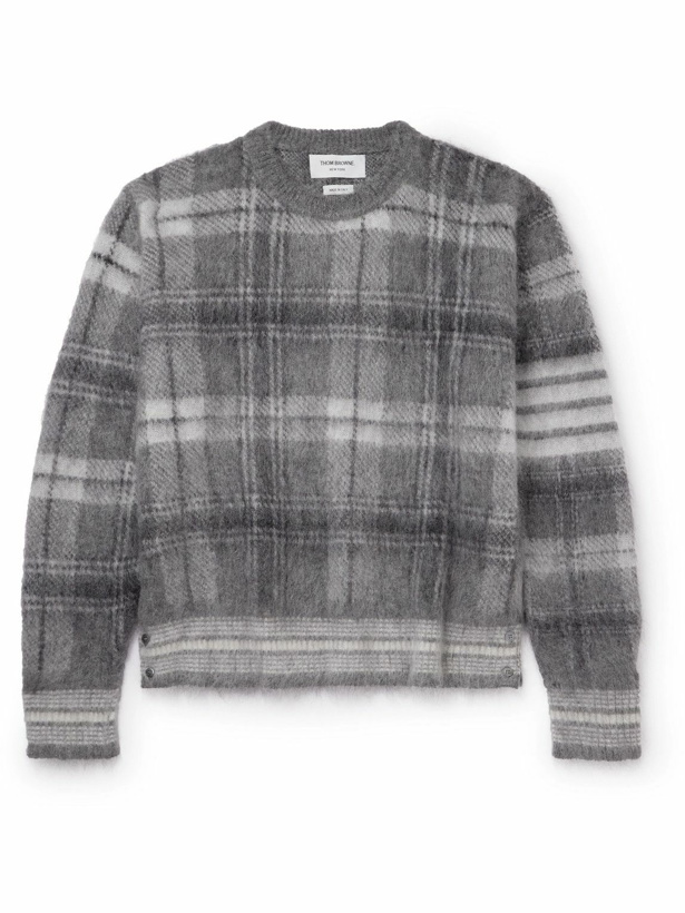 Photo: Thom Browne - Checked Mohair-Blend Sweater - Gray