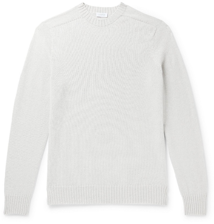 Photo: Sunspel - Mélange Cashmere and Cotton-Blend Sweater - Gray