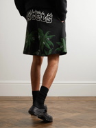 Palm Angels - Straight-Leg Logo-Print Cotton-Jersey Drawstring Shorts - Black