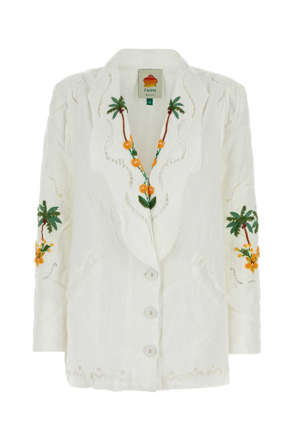 Farm Rio White Linen Tree Macaw Blazer Farm Rio