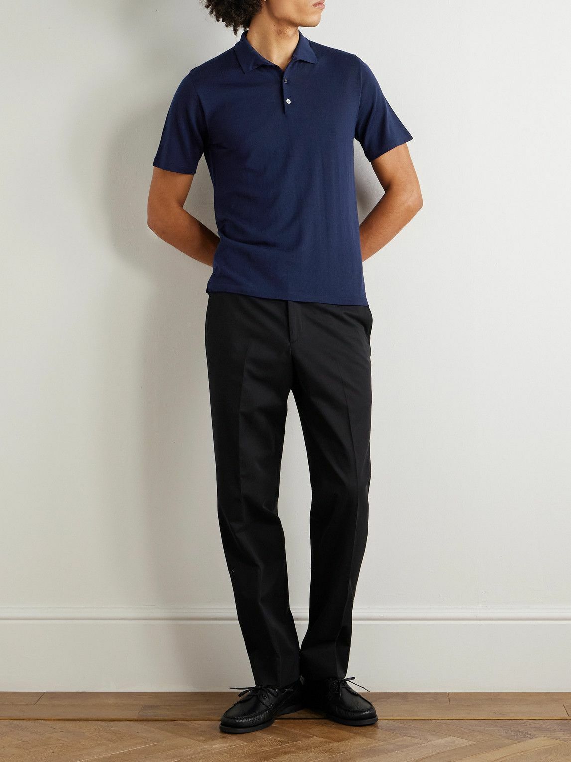 Saman Amel - Slim-Fit Wool Polo Shirt - Blue