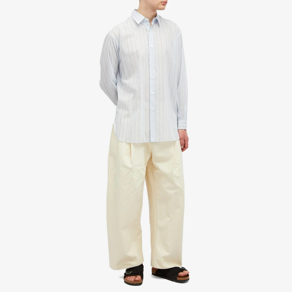 Studio Nicholson Men's Sorte Deep Pleat Volume Twill Pants in Cream
