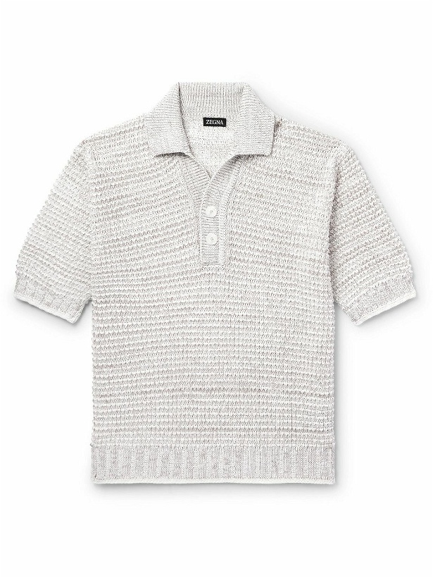 Photo: Zegna - Open-Knit Cotton, Linen, Silk and Cashmere-Blend Polo Shirt - Gray