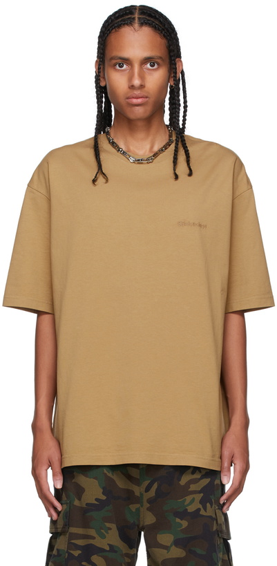 Photo: Balenciaga Tan Medium Fit Logo T-Shirt