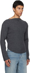 Courrèges Gray Boatneck Ribbed Wool Sweater