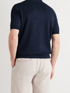 THOM SWEENEY - Slim-Fit Mélange Linen and Cotton-Blend Polo Shirt - Blue