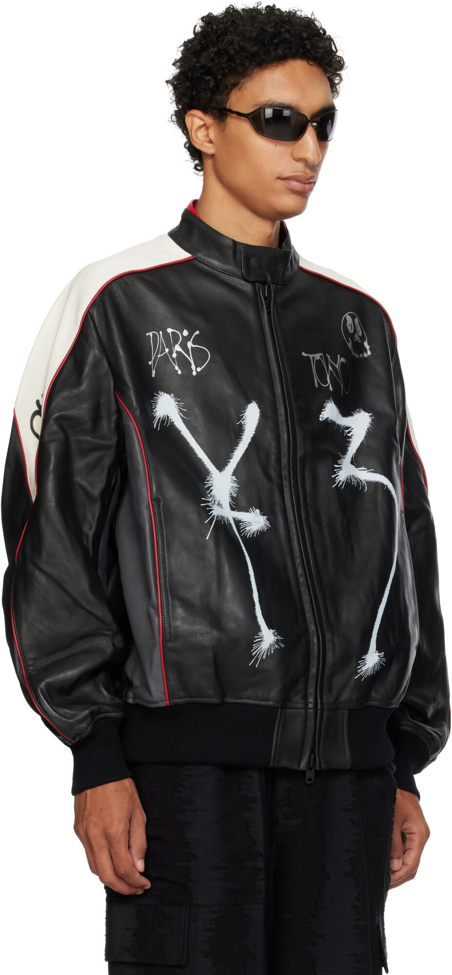 Y-3 Black Chito Edition Graphic Leather Biker Jacket
