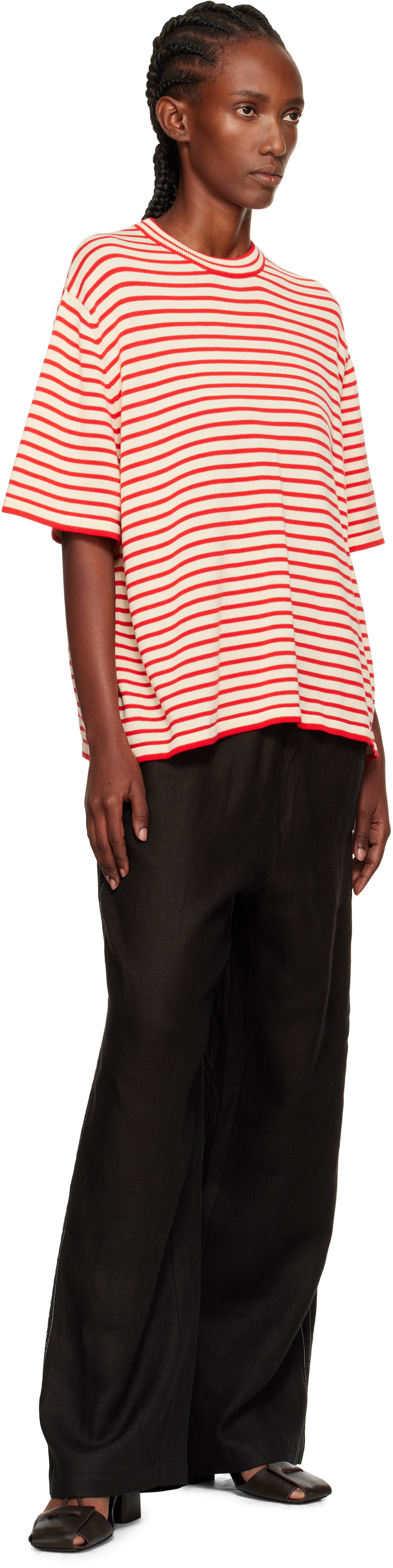 Cordera Off-White & Red Organic Cotton Oversized Striped T-shirt