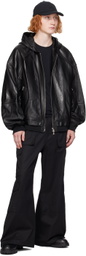 Juun.J Black Hooded Leather Jacket