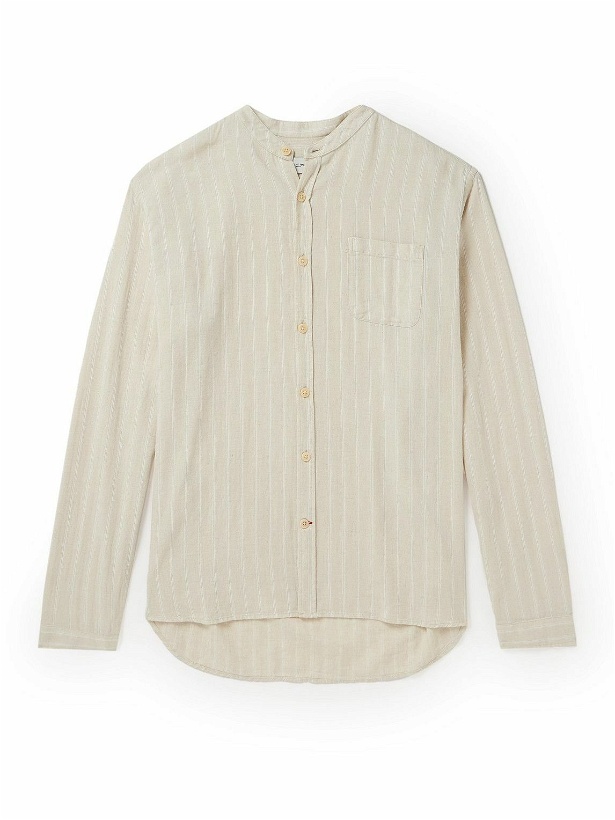 Photo: Oliver Spencer - Grandad-Collar Striped Cotton and Linen-Blend Shirt - Neutrals
