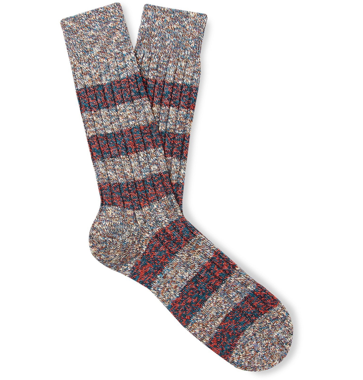 Pantherella - Eden Striped Ribbed Mélange Cotton-Blend Socks - Blue