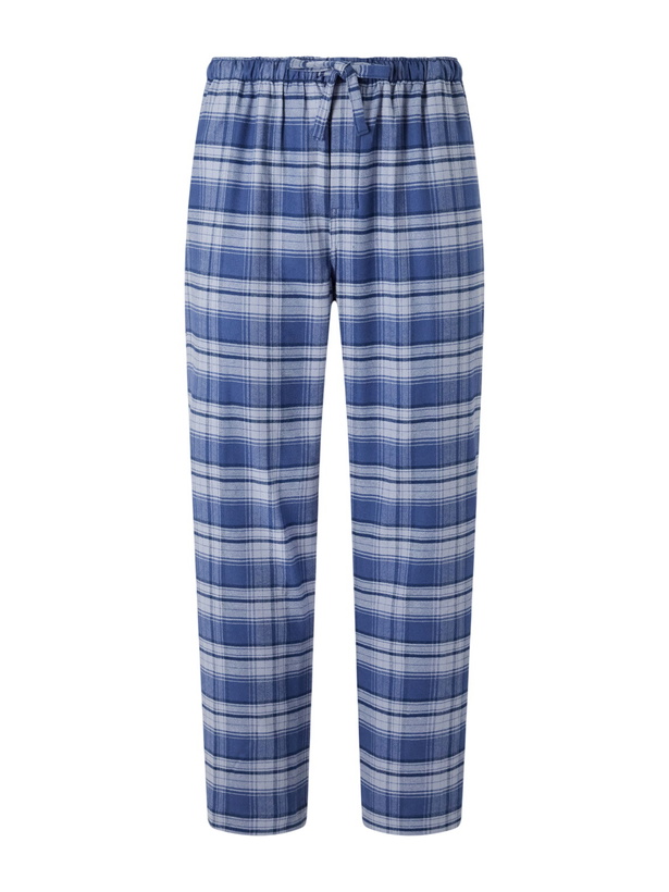 Photo: Derek Rose - Kelburn Straight-Leg Checked Brushed Cotton-Flannel Pyjama Trousers - Blue